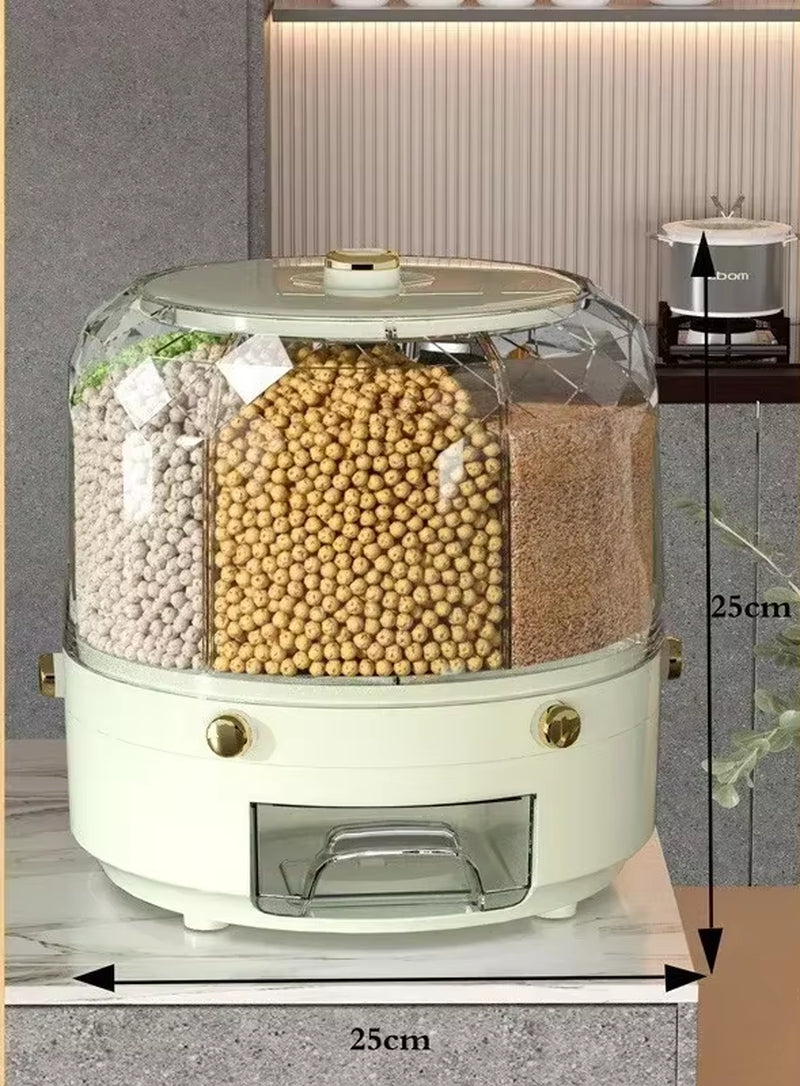 Kitchen Storage Box 360 Rotating Cereal Dispenser Grain Rice Sealed Dampproof Bucket Large Storage Container Food Organizer Tank
