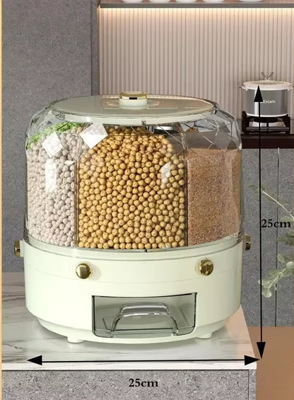 Kitchen Storage Box 360 Rotating Cereal Dispenser Grain Rice Sealed Dampproof Bucket Large Storage Container Food Organizer Tank