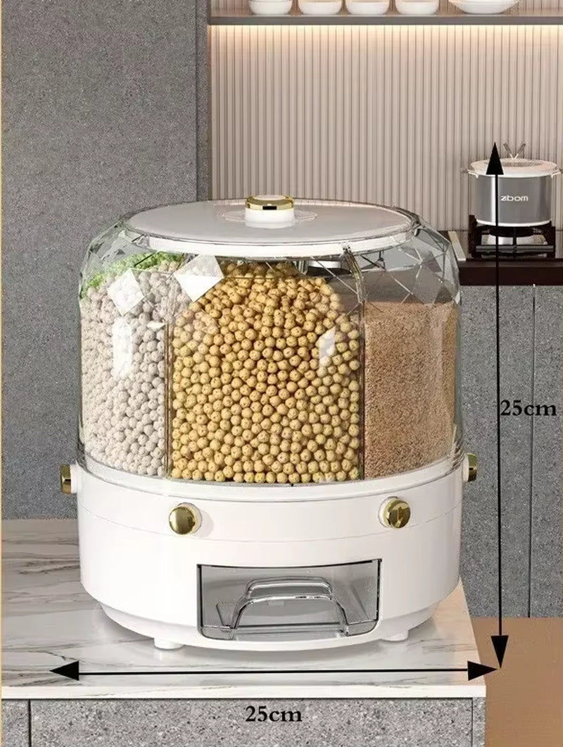 Kitchen Storage Box 360 Rotating Cereal Dispenser Grain Rice Sealed Dampproof Bucket Large Storage Container Food Organizer Tank
