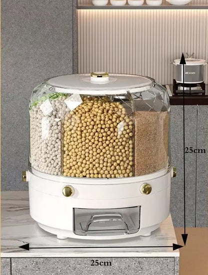 Kitchen Storage Box 360 Rotating Cereal Dispenser Grain Rice Sealed Dampproof Bucket Large Storage Container Food Organizer Tank